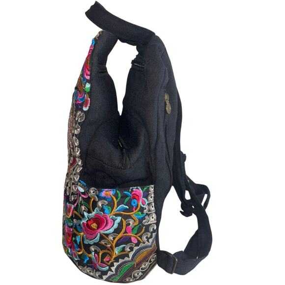 Bohemian Embroidered Birds and Flowers Cotton Canvas Lightweight Backpack - Picture 4 of 9